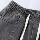 fashion loose streetwear denim pants unisex casual drewstring elastic waist jean pants hip hop trousers joggers mens baggy jeans unique joggers style 3249