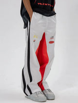 high street side striped spliced straight pants unisex elastic waist streetwear casual racing biker sportwear pants joggers men unique joggers style 4016