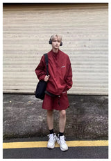 quick drying two piece set men loose casual street sweatshirt shorts y2k stand collar casual loose lightweight suits american unique shorts style 502