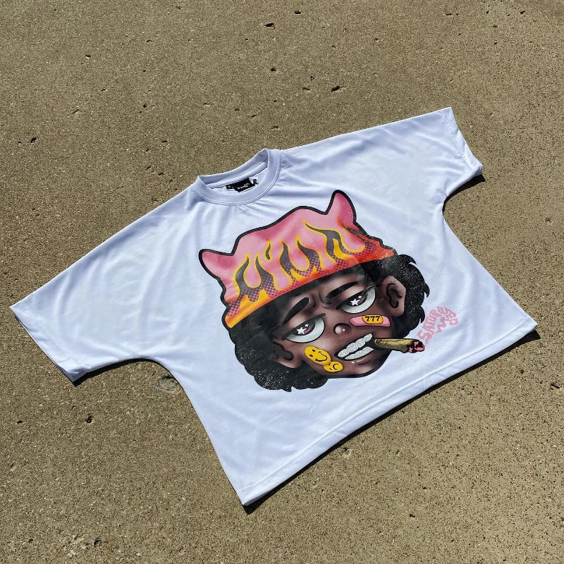 Oversized tee with bubble font cloud print and spark