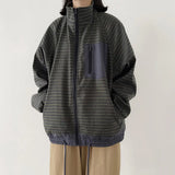 Autumn Japanese Retro Loose Casual Stand Up Collar Checked Jacket Mens