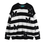 fashion striped sweaters women casual botton open sleeves butterfly knitted streetwear y2k warm furry o neck pullover knitwear - trendy hip hop fashion hoodie, graphic printed hoodie for men and women, oversized streetwear hoodie