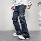 pu leather pants mens streetwear fashion hip hop vibe casual faux leather cargo flared pant men motorcycle trousers unique cargo style 3061