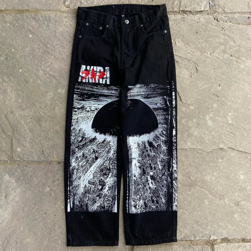 harajuku popular anime kokushibo print baggy jeans new style wide leg trouser y2k streetwear for men women high waist pants unique jeans style 4332