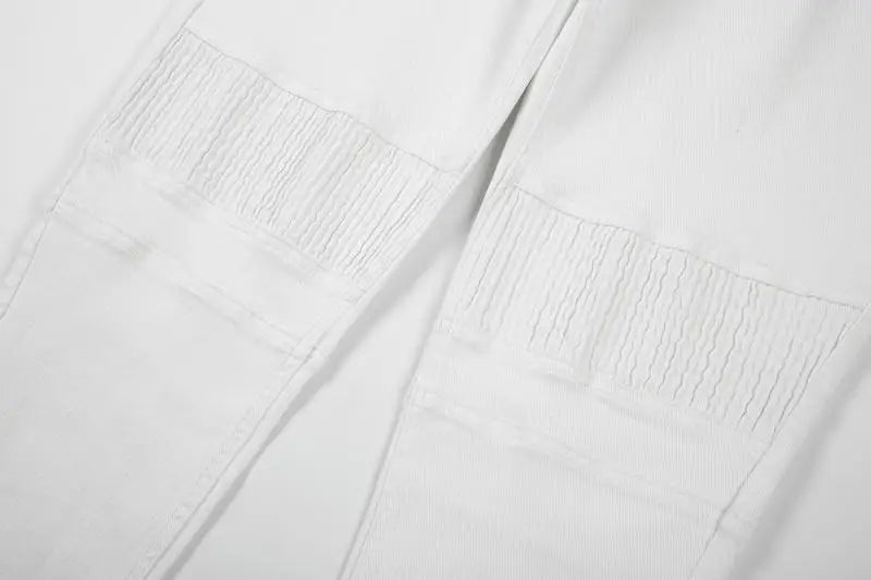 high street white knee pleated vertical stripe elastic fit skinny jeans male casual small leg jeans pants slim mens clothing unique jeans style 3679