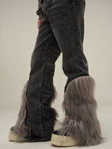 harajuku denim straight jeans men trousers high street zipper detachable fur bottom streetwear casual loose joggers jean pants sporty tapered joggers