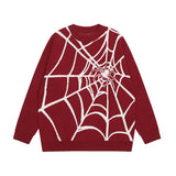 hip hop harajuku spider web pattern knitted sweater unisex pullover streetwear winter casual loose sweater warm jumper knitwear - bold artwork streetwear hoodie, vintage look oversized hoodie, 2025 streetwear drop