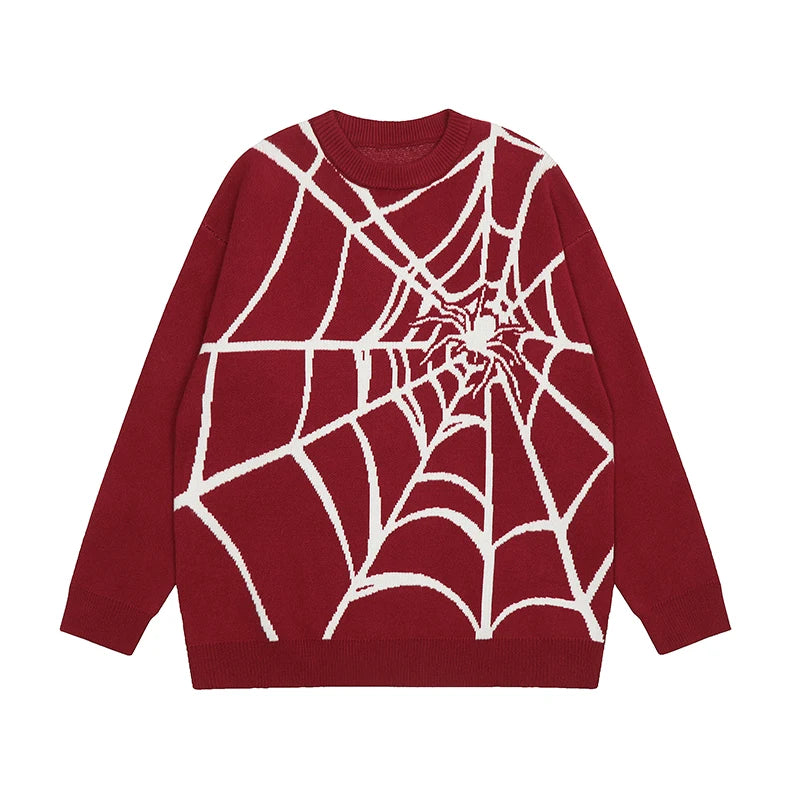 hip hop harajuku spider web pattern knitted sweater unisex pullover streetwear winter casual loose sweater warm jumper knitwear - bold artwork streetwear hoodie, vintage look oversized hoodie, 2025 streetwear drop