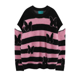 fashion striped sweaters women casual botton open sleeves butterfly knitted streetwear y2k warm furry o neck pullover knitwear - graphic printed hoodie for men and women, bold artwork streetwear hoodie, gothic aesthetic hoodie for winter
