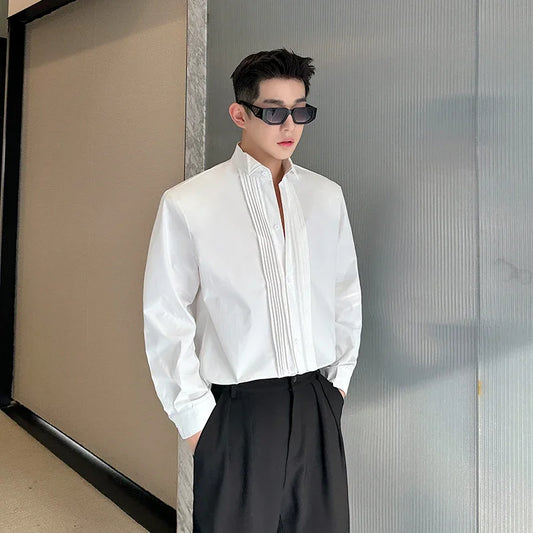 Men French Vintage Fashion Business Casual Long Sleeve Loose Dress Shirts Man Korean Streetwear Party Shirt Blouses
