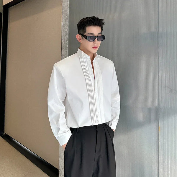 Men French Vintage Fashion Business Casual Long Sleeve Loose Dress Shirts Man Korean Streetwear Party Shirt Blouses