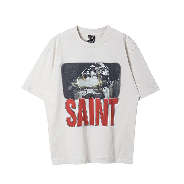 24ss Summer Retro Vintage Anime Print Spaceship High-Street Cotton Tops T-Shirt