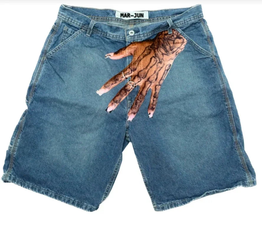 harajuku y2k short baggy jeans palm print graphic pants men fashionstyle denim streetwear gothic sweatpants shorts men clothing unique joggers style 5557