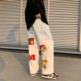 preppy style letter embroidery straight men baggy tracksuit pants y2k clothes sweatpants male drawstring casual long trousers casual joggers