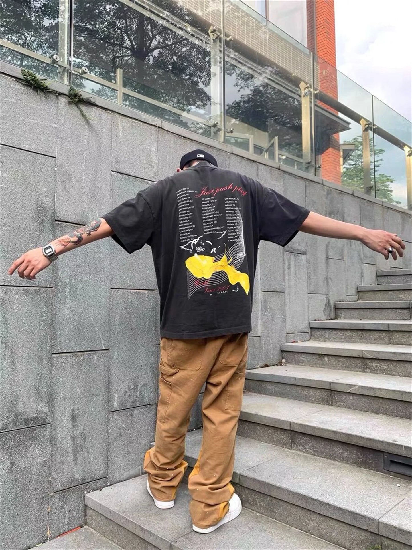gothic vintage t-shirt featuring summer vintage retro style printing washed casual loose high street tops t shirt for men
