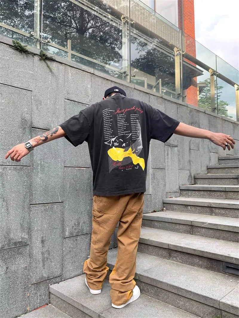 gothic vintage t-shirt featuring summer vintage retro style printing washed casual loose high street tops t shirt for men