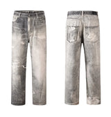 2023 european and american vintage digital printing jeans washed distressed straight denim pants mens streetwear y2k jean pants unique jeans style 5789
