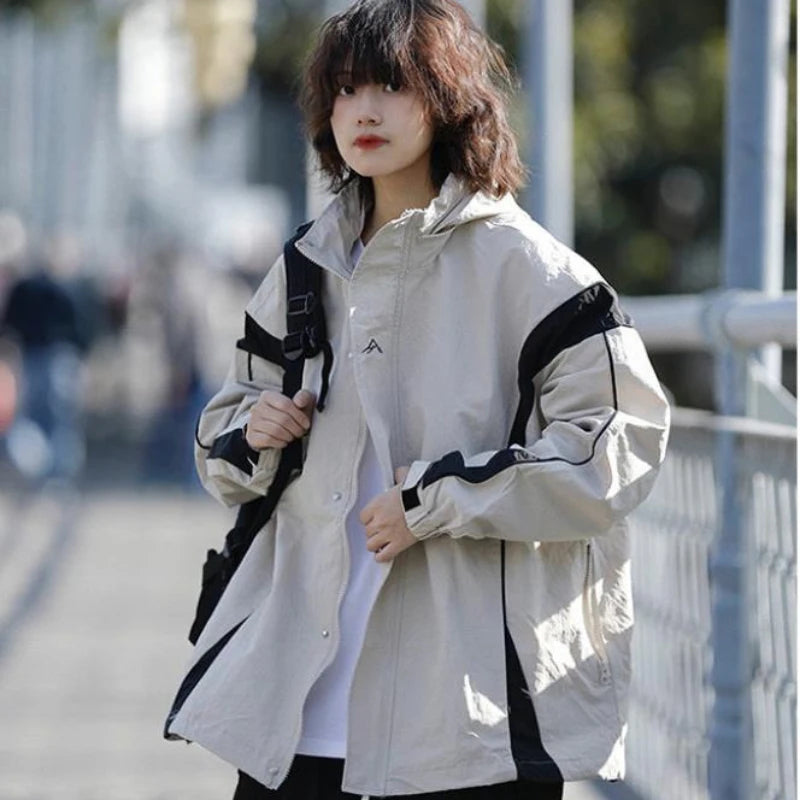 outdoor sports coat set new unisex couple 2 piece set casual hooded windbreaker big pocket wide leg workwear pants suits minimalist street pants