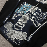 Y2K graphic tee featuring cactus jack fashion skull skeleton hoodie zip up plush hoodie cardigan kanye oversized zipper hoodies y2k men black clothes