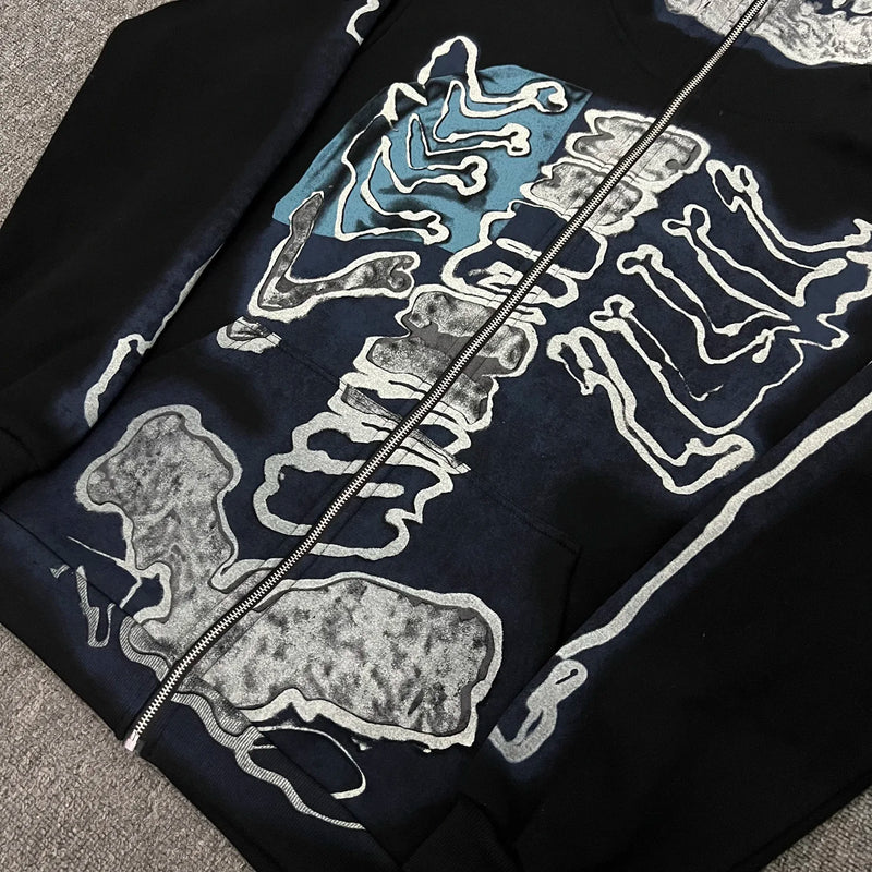 Y2K graphic tee featuring cactus jack fashion skull skeleton hoodie zip up plush hoodie cardigan kanye oversized zipper hoodies y2k men black clothes