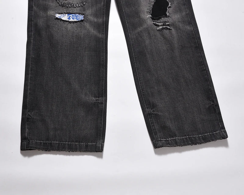 frayed hole washed pantalones hombre baggy jeans mens straight hip hop casual ropa y2k denim pants oversized cargo trousers unique cargo style 1308