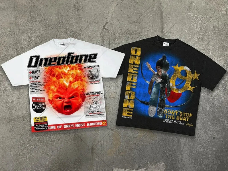Street Hip-hop Rock Cartoon Anime Print Oversized Short-sleeved T-shirt Y2k Harajuku Gothic Punk Casual Loose Men Women Clothing
