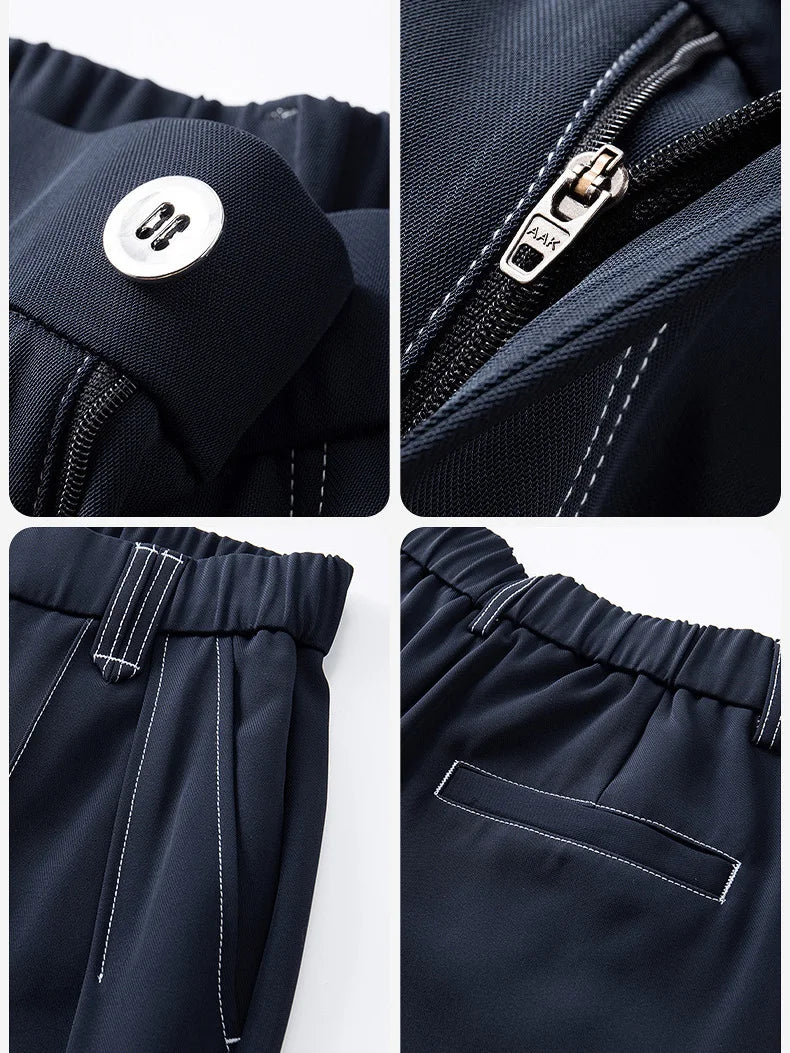 men bright line elastic waist streetwear fashion loose casual plus size straight suit pants work man business trousers menswear bottoms
