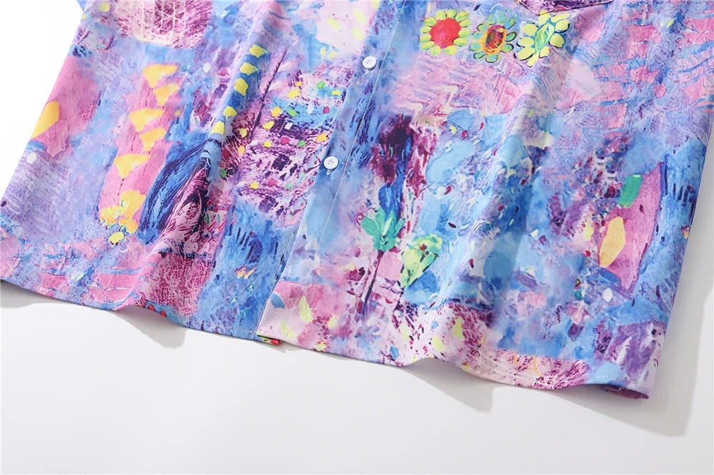 Dark Icon Colorful Printed Men's Shirts Short Sleeved Chest Pocket Hawaiian Shirts With Turn-down Collar Shirt For Holidays