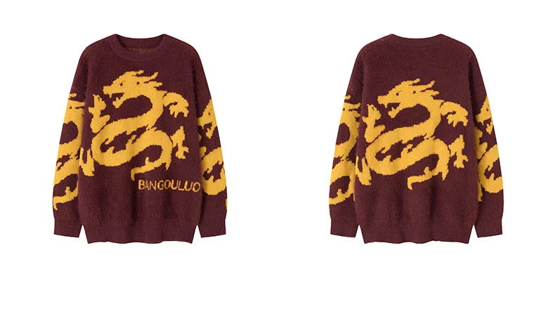 hip hop knitted sweater men winter o neck anime chinese dragon pattern pullover streetwear casual loose sweater jumper knitwear streetwear fashion hoodie, aesthetic street look hoodie, unique limited edition hoodie