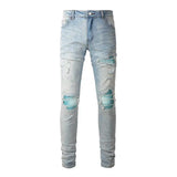 american style high street light blue ripped jeans mens pic slim fit stretch ripped skinny pants unique jeans style 1993