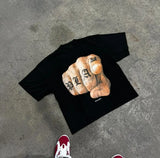 2024 Y2k Harajuku Retro Oversized Short Sleeve Men Letter Cartoon Print T-Shirt High Street Trendy Versatile Clothing Women