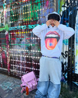 High Street Trendy Brand Big Mouth Cartoon Print Oversized Hoodie Wome