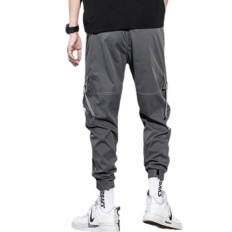 mens side pocket cargo pants casual elastic waist trousers streetwear hip hop loose fit ankle drawstring sweatpants joggers unique joggers style 2051