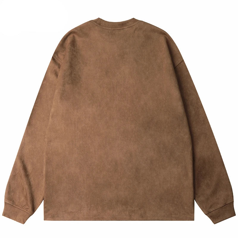 Men Suede Sweatshirt Streetwear Butterfly Monster Embroidery Harajuku