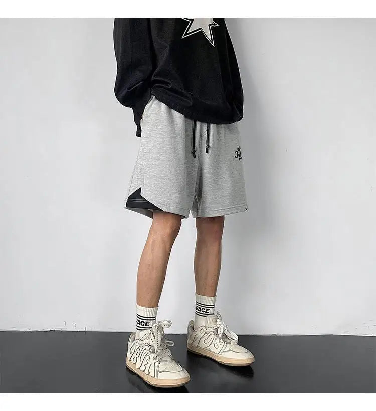 Korean fake two-piece sports basketball shorts men summer American fashion