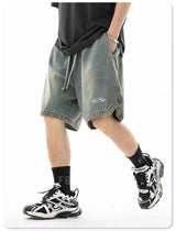 summer distressed denim shorts basic casual streetwear short jeans embroidery baggy hip hop fashion y2k blue bermuda shorts unique jeans style 3455