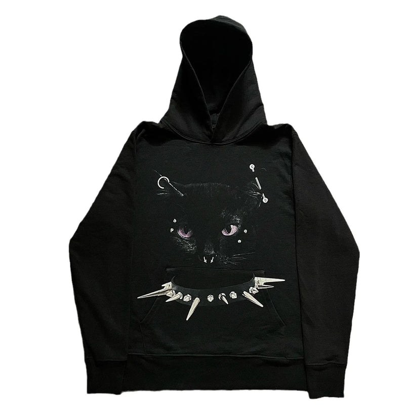 Y2K Autumn Winter Outfit Long Sleeve Hoodie Dark Retro Printed Sweatsh