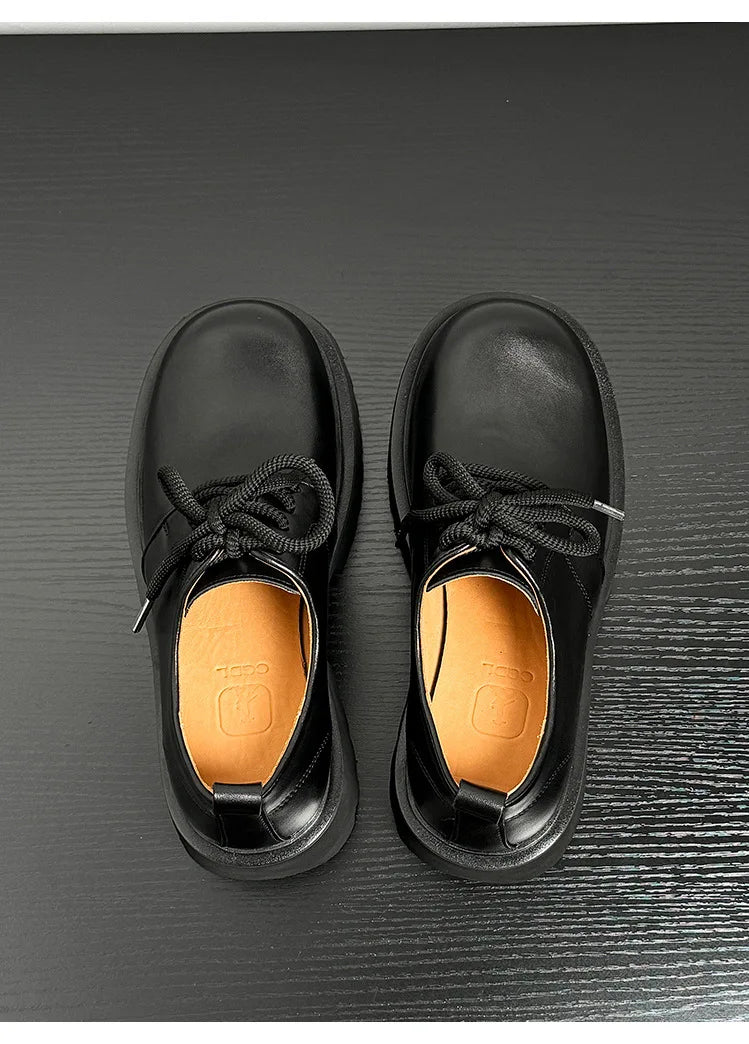 Genuine Leather Increasing Rubber Foam Sole Lightweight Derby Shoes Men Streetwear Fashion Real Cow Leather High Heels Shoes