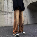 2023 new fashion letter graffiti brown hip hop men baggy jeans pants y2k clothes straight vintage denim trousers pantalon homme urban skinny jeans