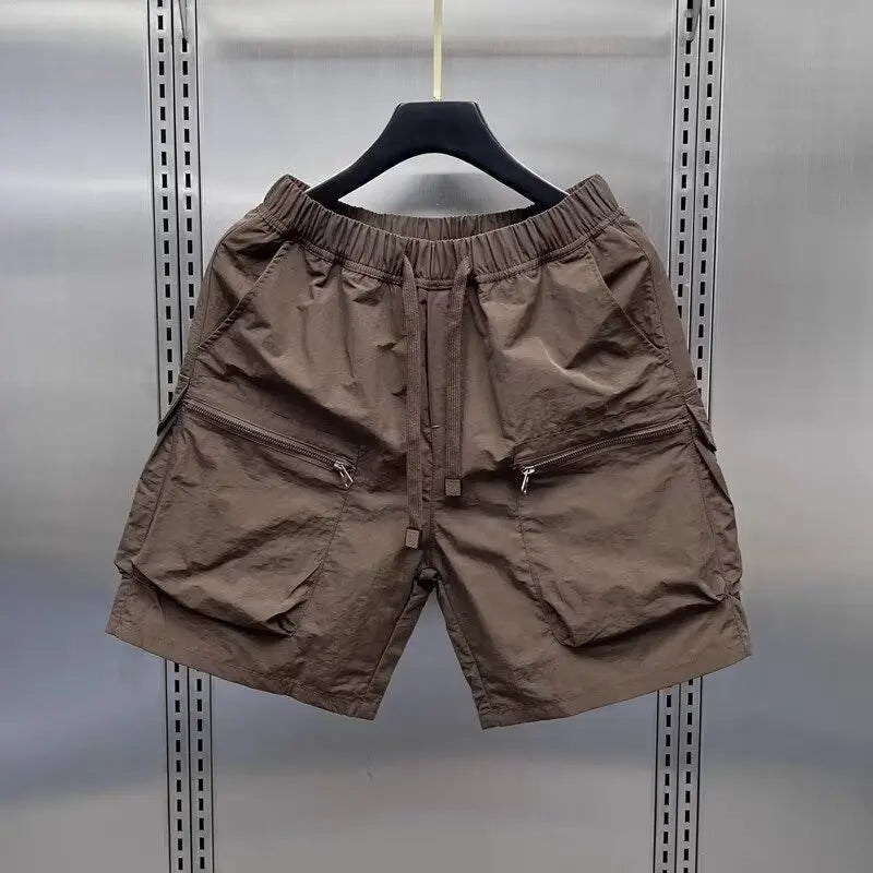 men shorts summer outdoor glossy cool feeling quick dry wide leg pants functional wind large pockets trendy men workwear shorts unique shorts style 1551