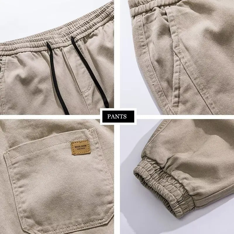 2024 autumn mens khaki cargo pants korean slim fit sports pants harajuku high street sweatpants casual mens clothing new sporty tapered joggers