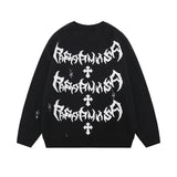 rainbowtouches men sweaters high street letter graffiti holes trendy pullover vintage loose knitted sweater spring and autumn - Y2K grunge street style, 2025 streetwear drop, high quality cotton hoodie