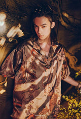 Dunhuang Feitian new Chinese style national trend printed casual short-sleeved shirt 2024 young men and women trendy retro tops