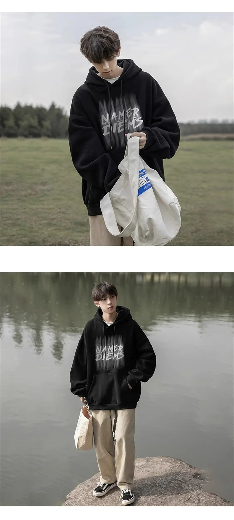 2024 New Graffiti Letter Print Hooded Fleece Sweatshirt For Men Loose