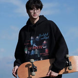 Cyber streetwear hoodie with abstract geometric patterns