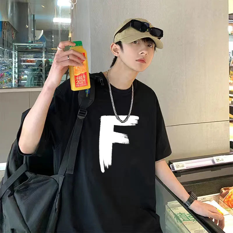 Trapwear Aesthetic piece – Korean Design Letter Pattern Short Sleeved T Shirt For Men A