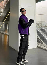 bold graphic coat, high-street look, for men, fall streetwear outfit, oversized style, layered fashion, modern aesthetic, graphic detail