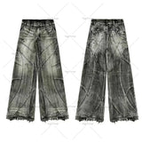 jeans for mens solid color retro work jeans y2k clothes men and women casual floor mopping pants hollow design cotton loose unique jeans style 2624