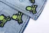 skull embroidery patchwork ripped denim jean pants fashion biker straight trousers streetwear hip hop joggers pant men clothing unique joggers style 2389