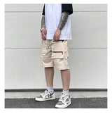 Retro Fashion Vibe Summer Cargo Shorts Functional Pockets Press Glue Zipper Straight Shorts Baggy Casual Split Knee-length